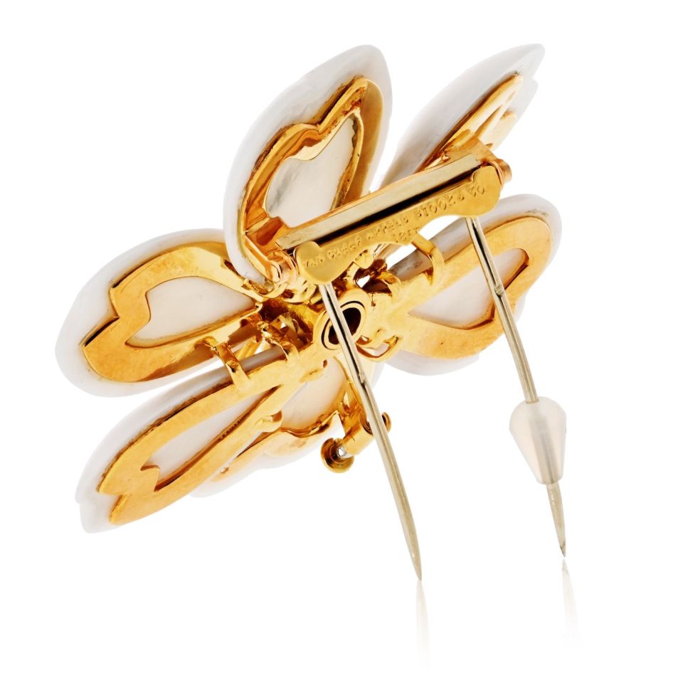 Van Cleef & Arpels 18K Yellow Gold Rose De Noel White Coral Large Model Brooch