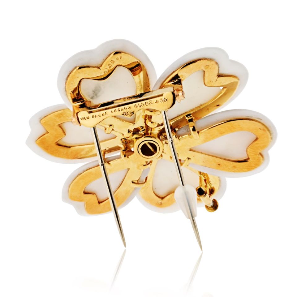 Van Cleef & Arpels 18K Yellow Gold Rose De Noel White Coral Large Model Brooch