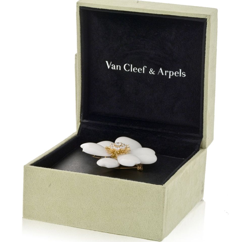 Van Cleef & Arpels 18K Yellow Gold Rose De Noel White Coral Large Model Brooch