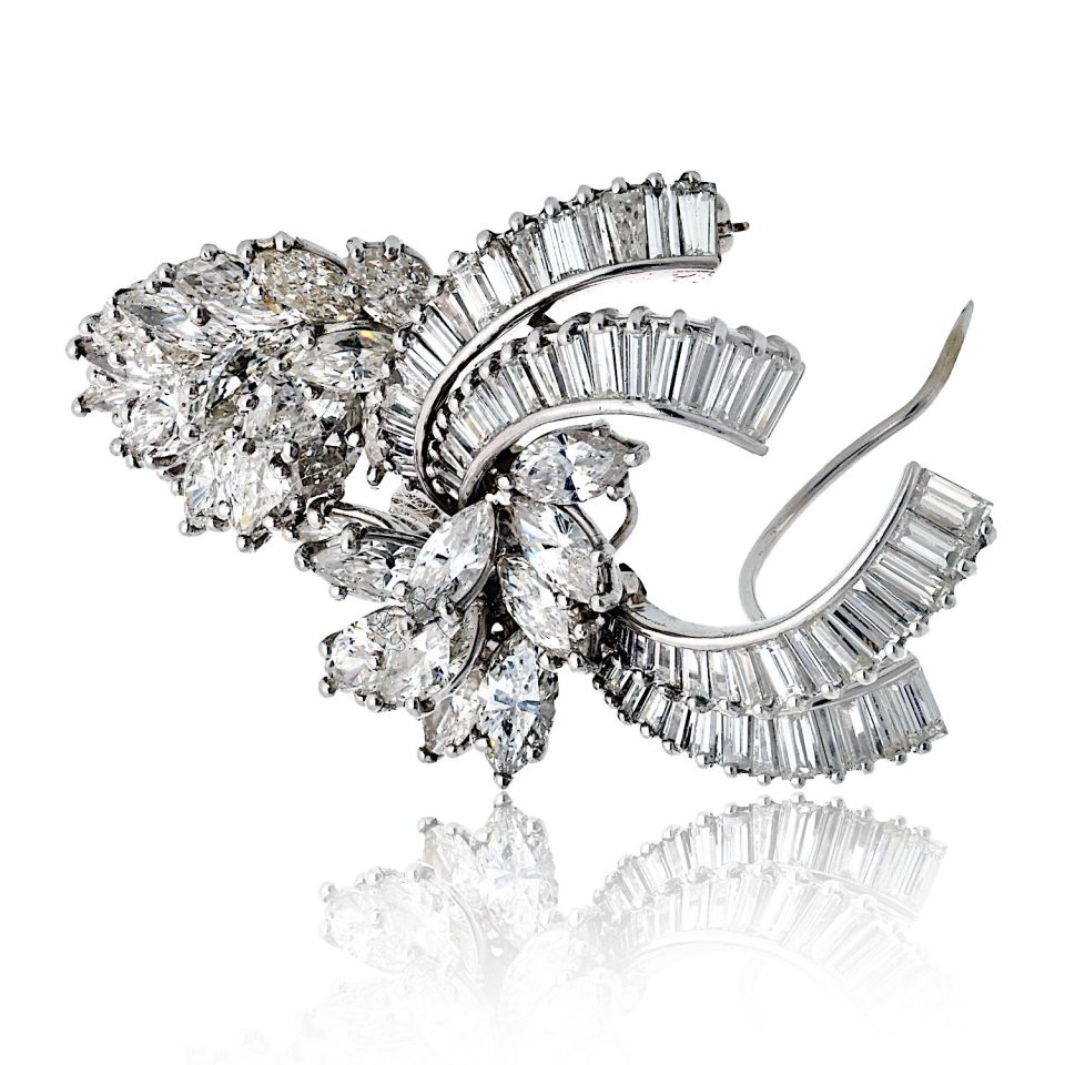Platinum 18.00cttw Diamond Marquise And Baguette Cuts Brooch