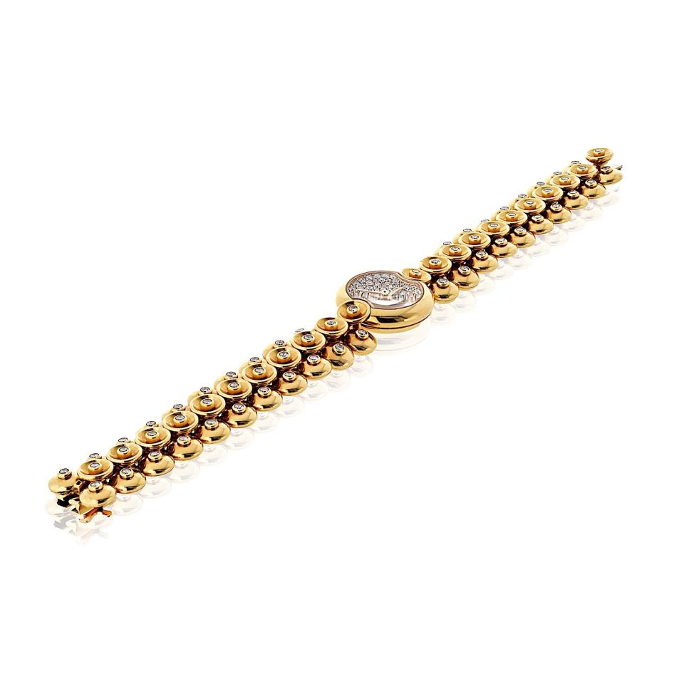 Van Cleef & Arpels 18K Yellow Gold Bouton D'or Medium Model Diamond Dial Watch