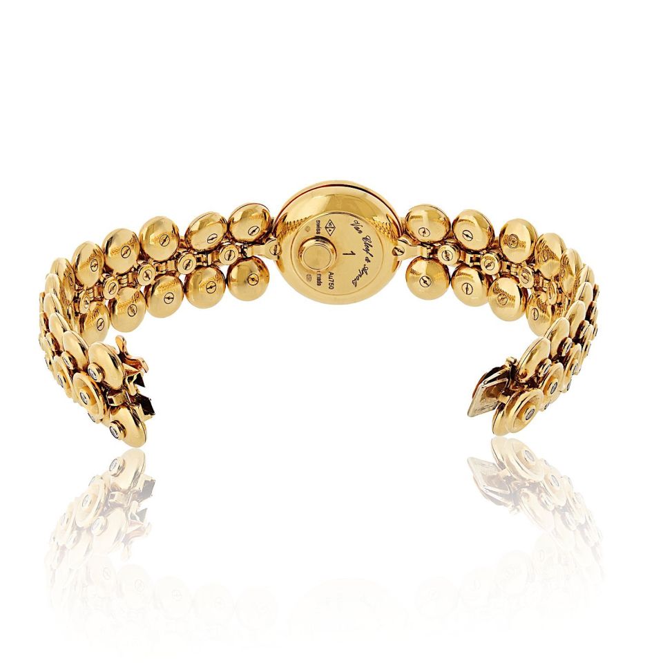 Van Cleef & Arpels 18K Yellow Gold Bouton D'or Medium Model Diamond Dial Watch