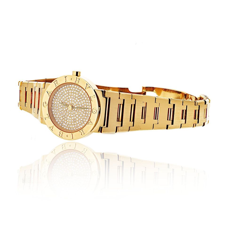 Bvlgari 18K Yellow Gold BB 26 DGG Diamond Dial Wrist Size 6 Watch