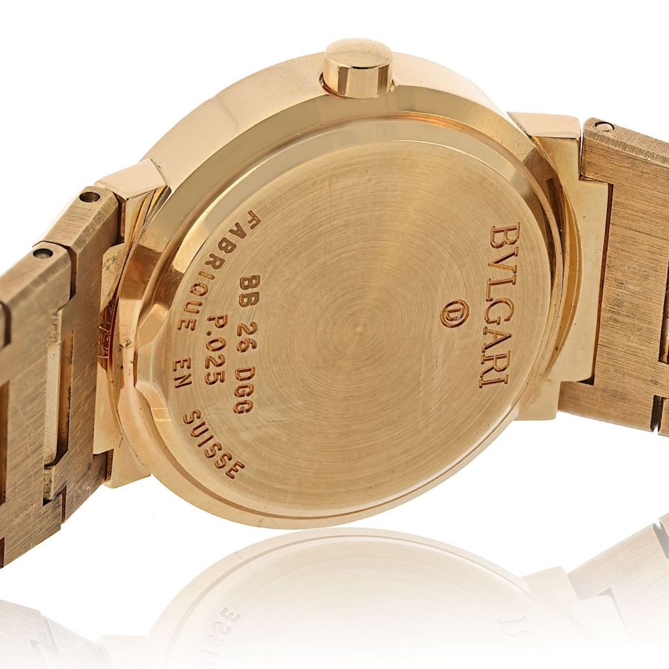 Bvlgari 18K Yellow Gold BB 26 DGG Diamond Dial Wrist Size 6 Watch