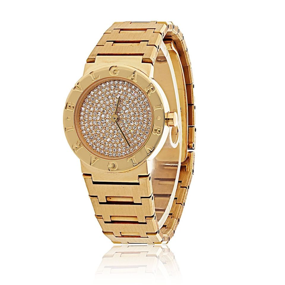 Bvlgari 18K Yellow Gold BB 26 DGG Diamond Dial Wrist Size 6 Watch
