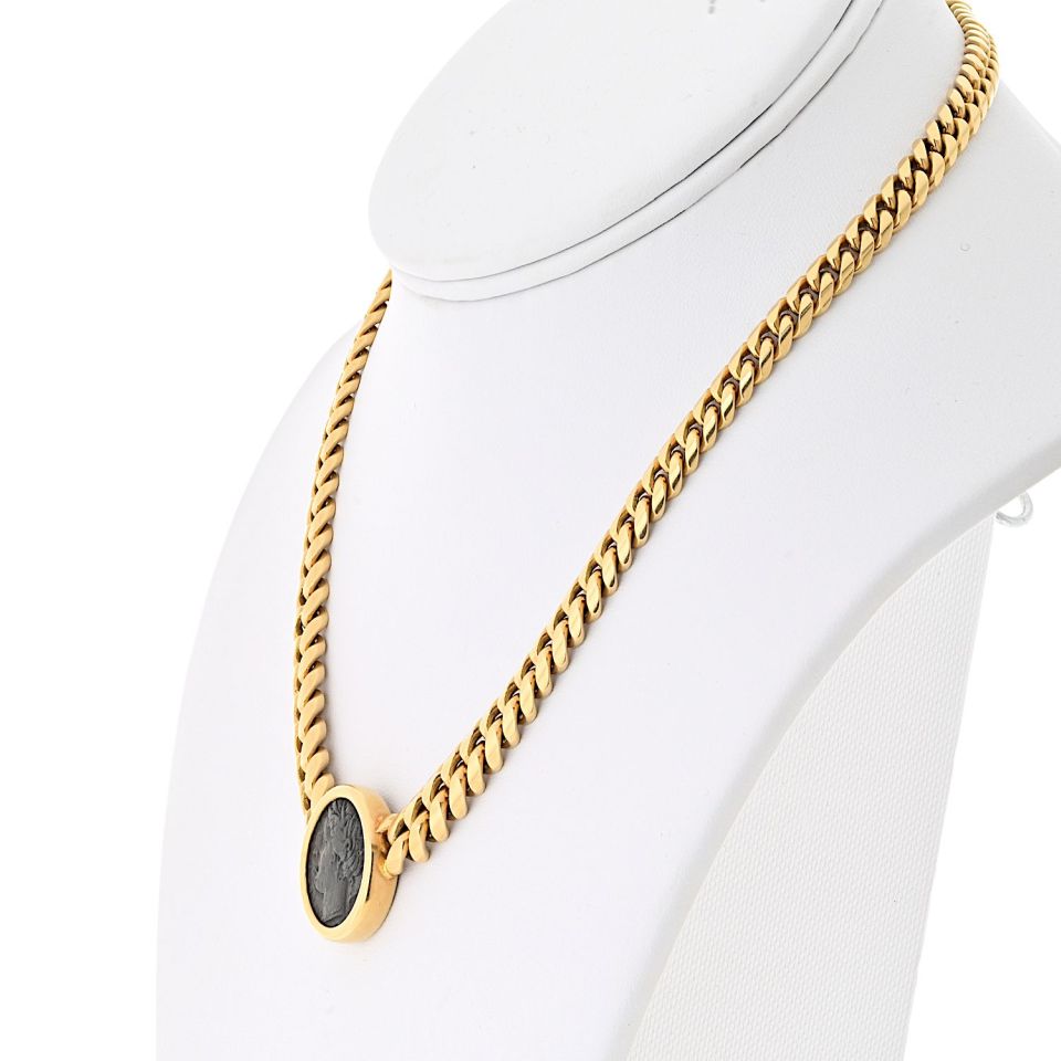 Bvlgari 18K Yellow Gold Monete Coin 4 BC Sicilian Greek Necklace