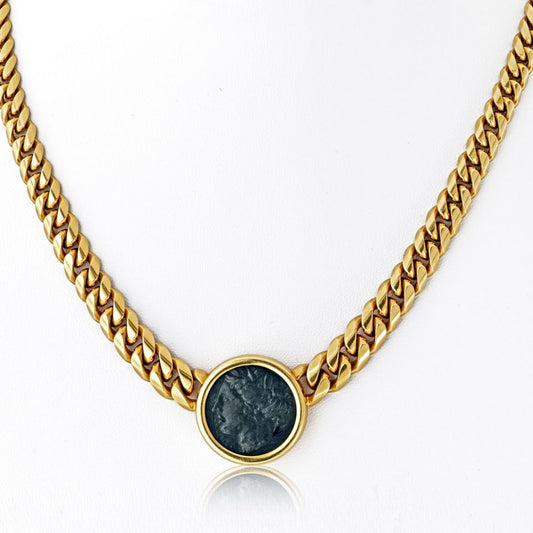 Bvlgari 18K Yellow Gold Monete Coin 4 BC Sicilian Greek Necklace