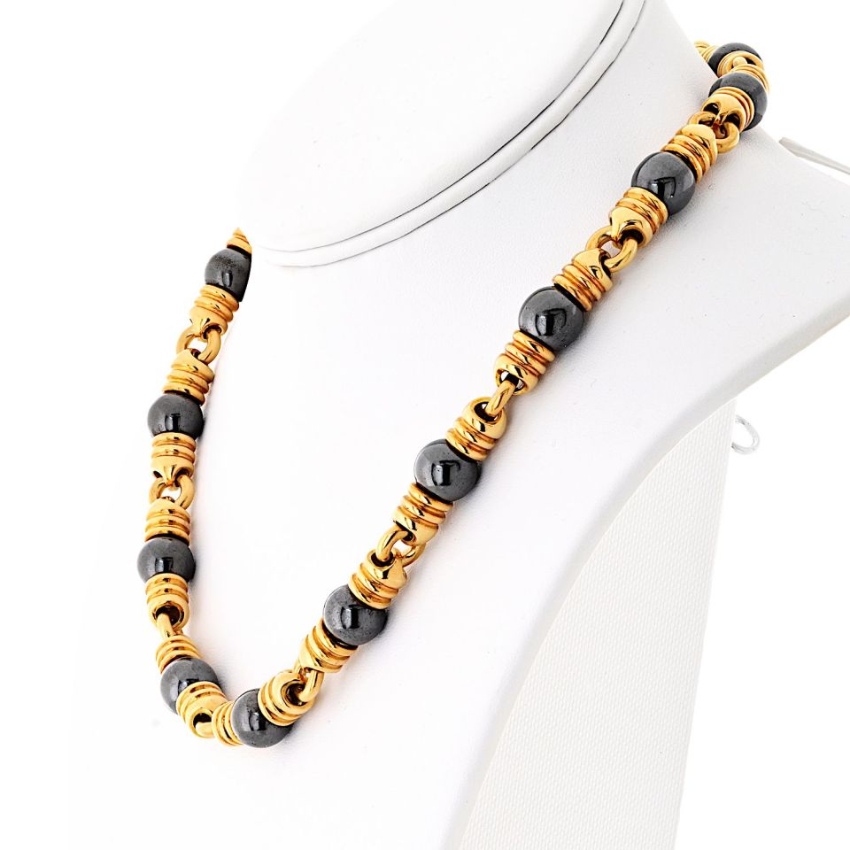 Bvlgari 18K Yellow Gold Ganico Hematite 42cm Long Necklace