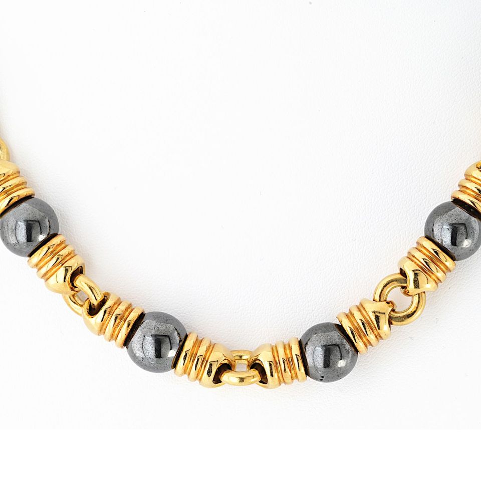Bvlgari 18K Yellow Gold Ganico Hematite 42cm Long Necklace