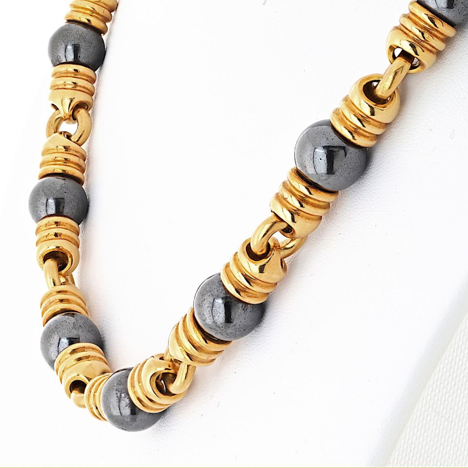 Bvlgari 18K Yellow Gold Ganico Hematite 42cm Long Necklace
