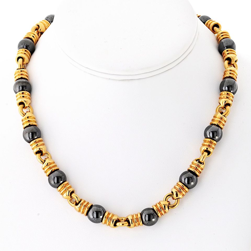 Bvlgari 18K Yellow Gold Ganico Hematite 42cm Long Necklace