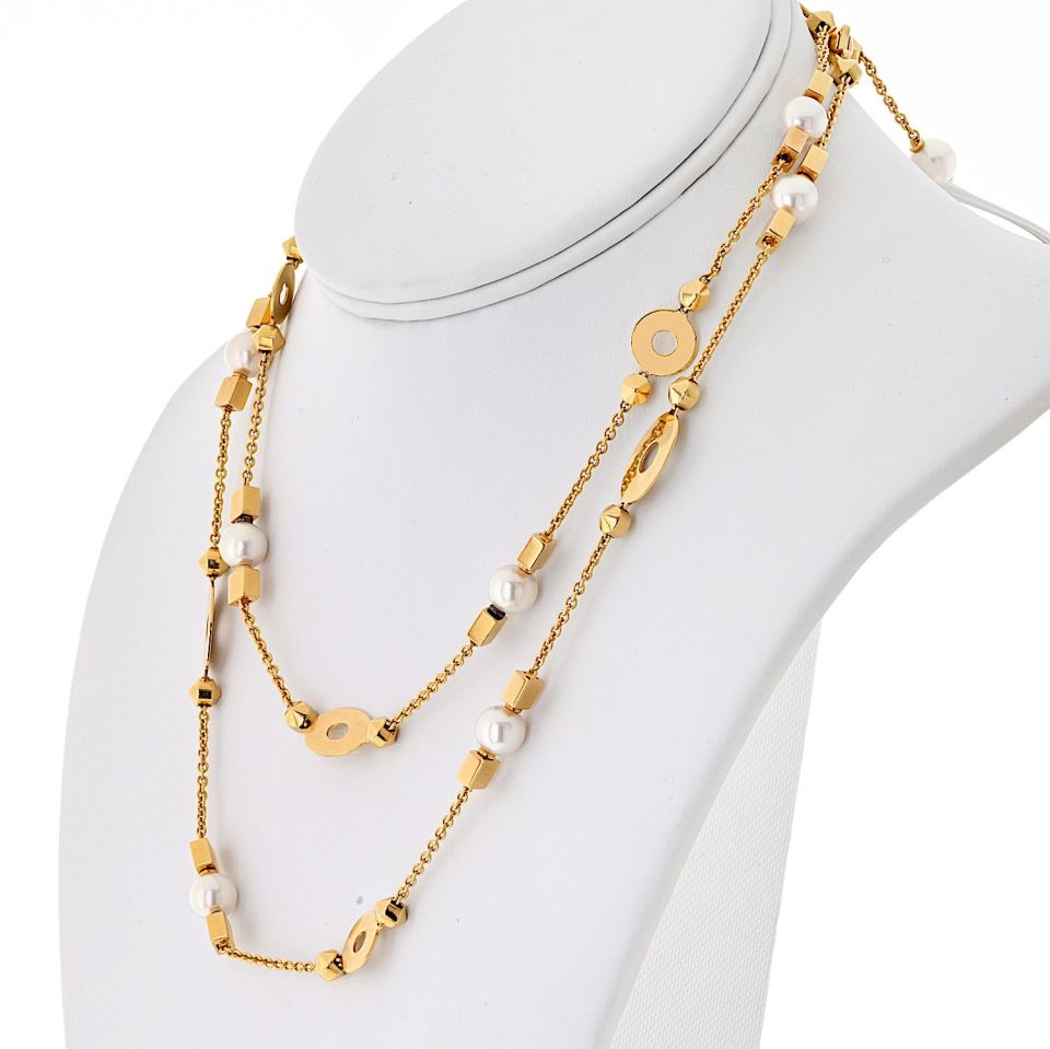 Bvlgari 18K Yellow Gold Lycea Pearl Chain 33 Inches Long Necklace