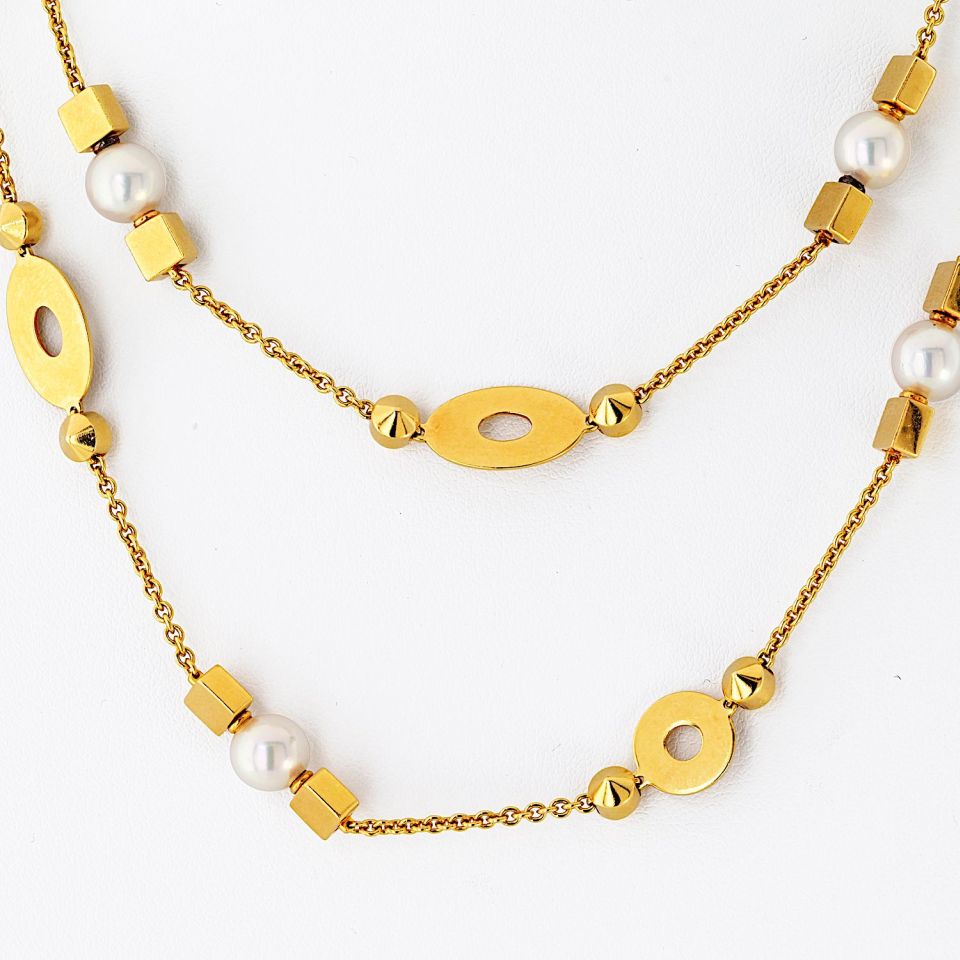 Bvlgari 18K Yellow Gold Lycea Pearl Chain 33 Inches Long Necklace