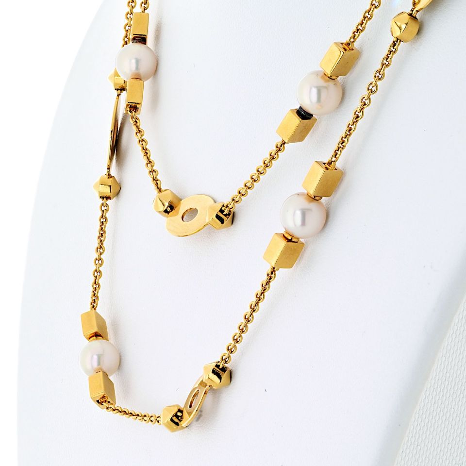 Bvlgari 18K Yellow Gold Lycea Pearl Chain 33 Inches Long Necklace