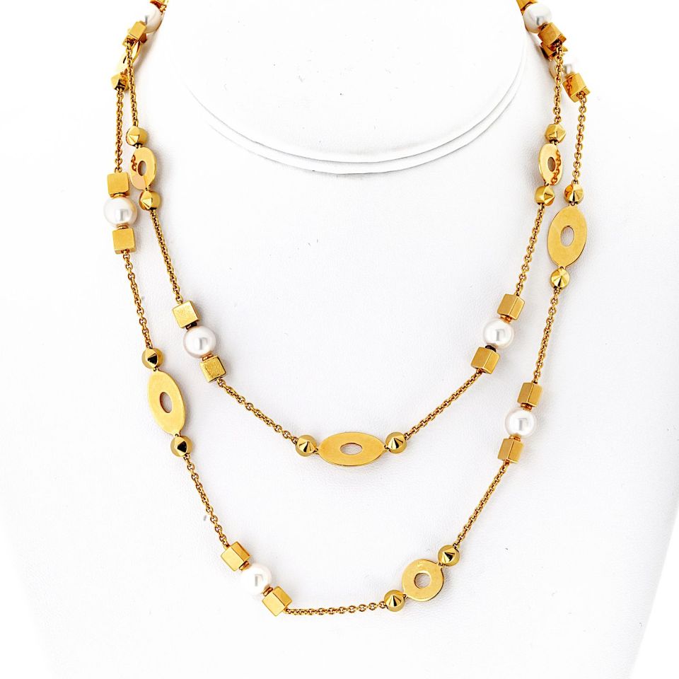 Bvlgari 18K Yellow Gold Lycea Pearl Chain 33 Inches Long Necklace