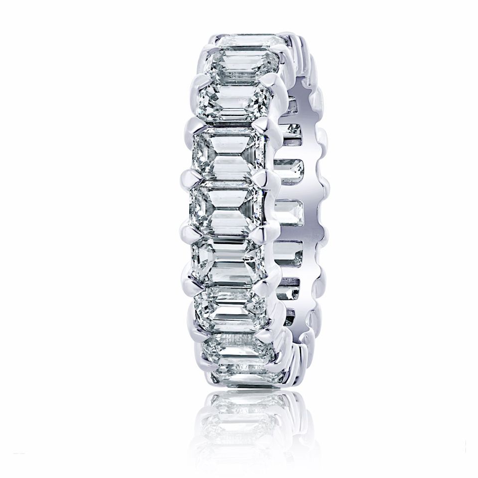 14K White Gold 7.00cttw Emerald Cut Diamond Eternity Band