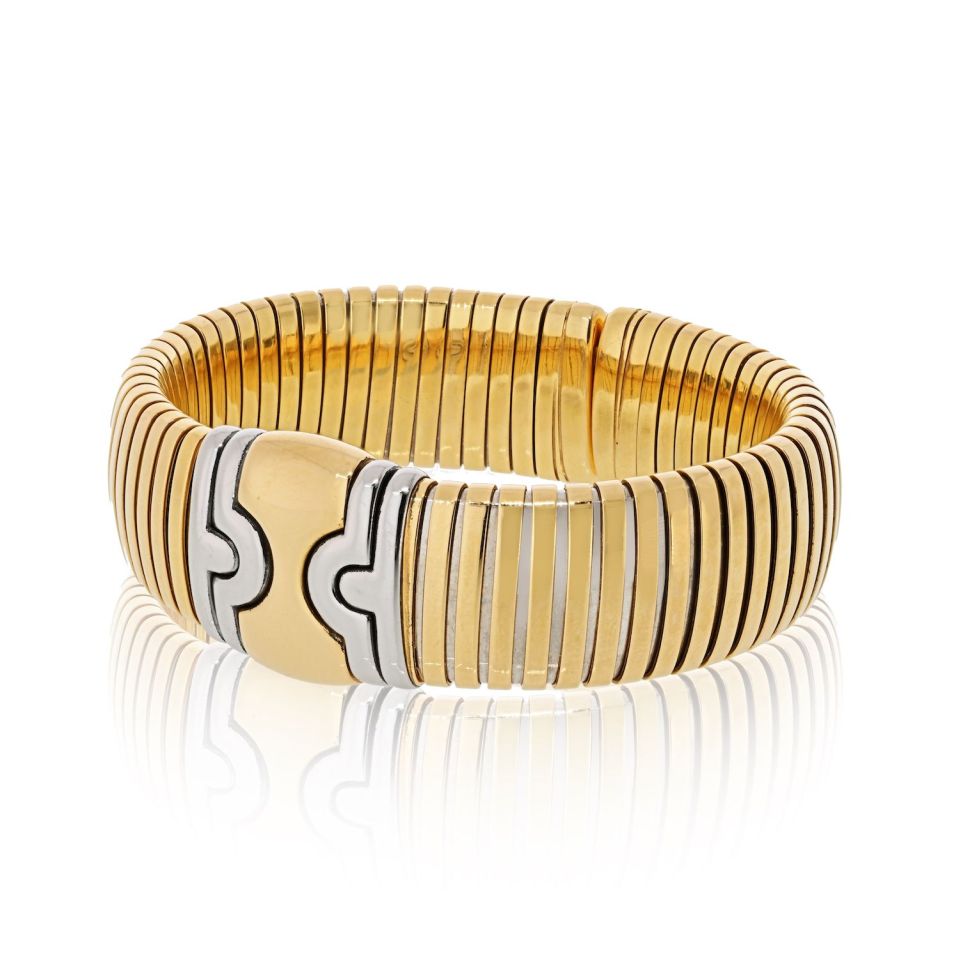 Bvlgari Parentesi 18K Yellow Gold And Stainless Steel 1980's Cuff Bracelet