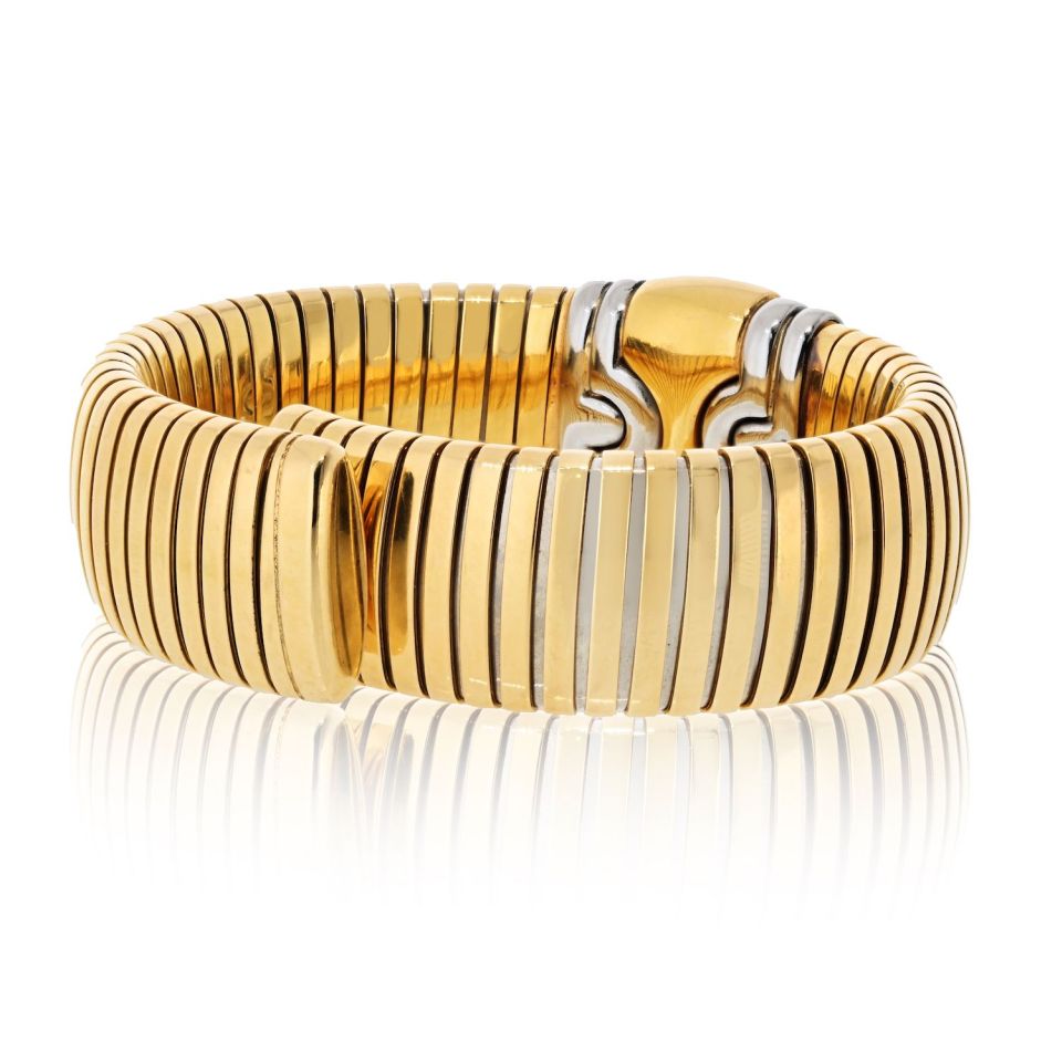 Bvlgari Parentesi 18K Yellow Gold And Stainless Steel 1980's Cuff Bracelet