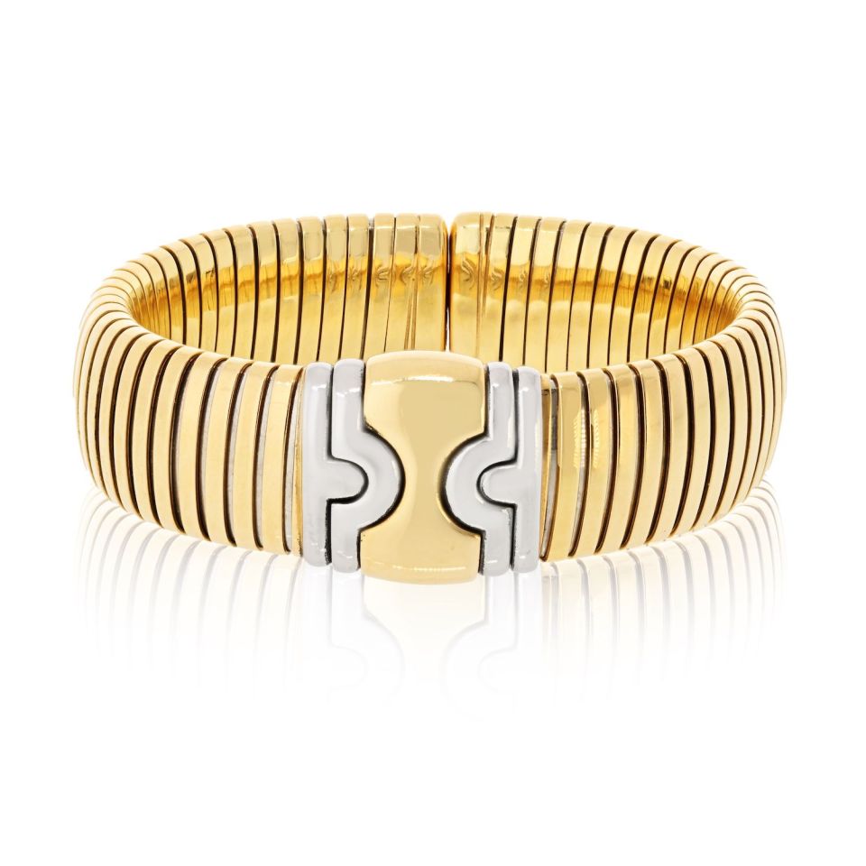 Bvlgari Parentesi 18K Yellow Gold And Stainless Steel 1980's Cuff Bracelet