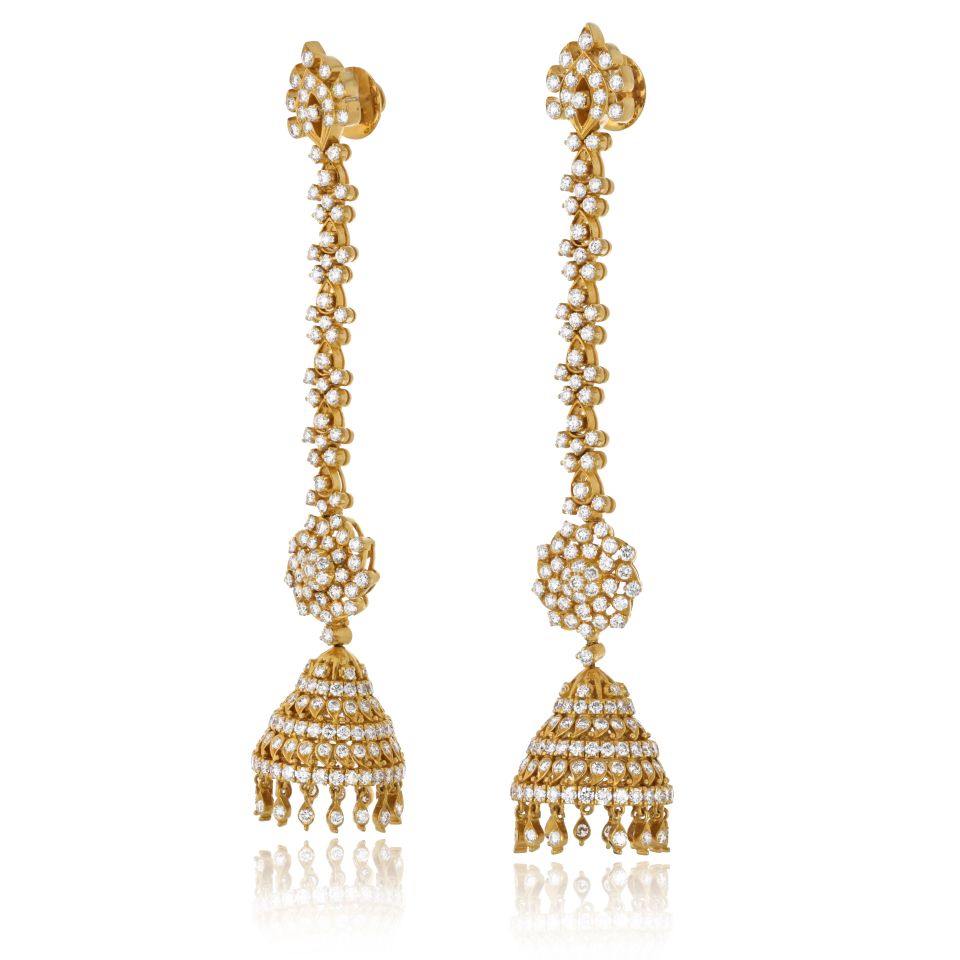 22K Yellow Gold Dangling Diamond Earrings
