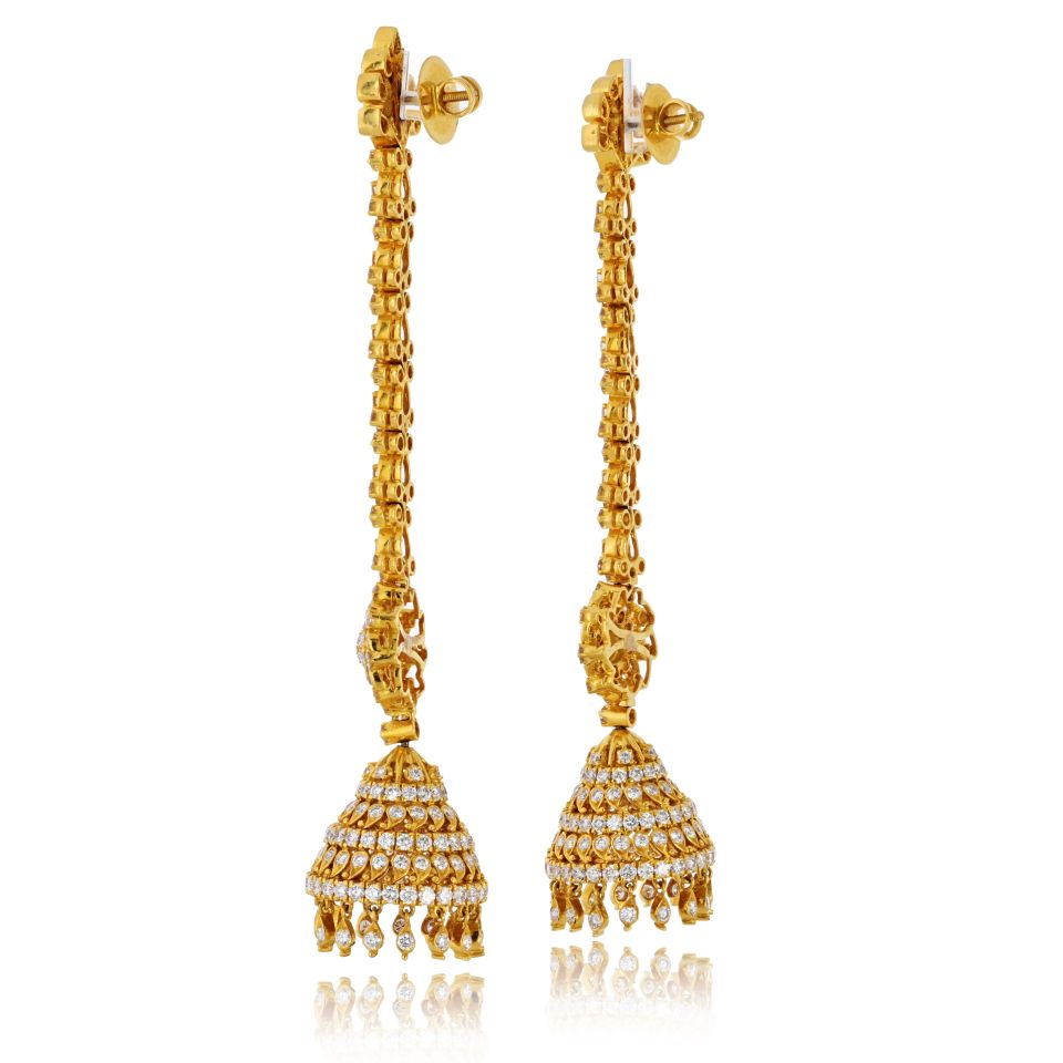 22K Yellow Gold Dangling Diamond Earrings