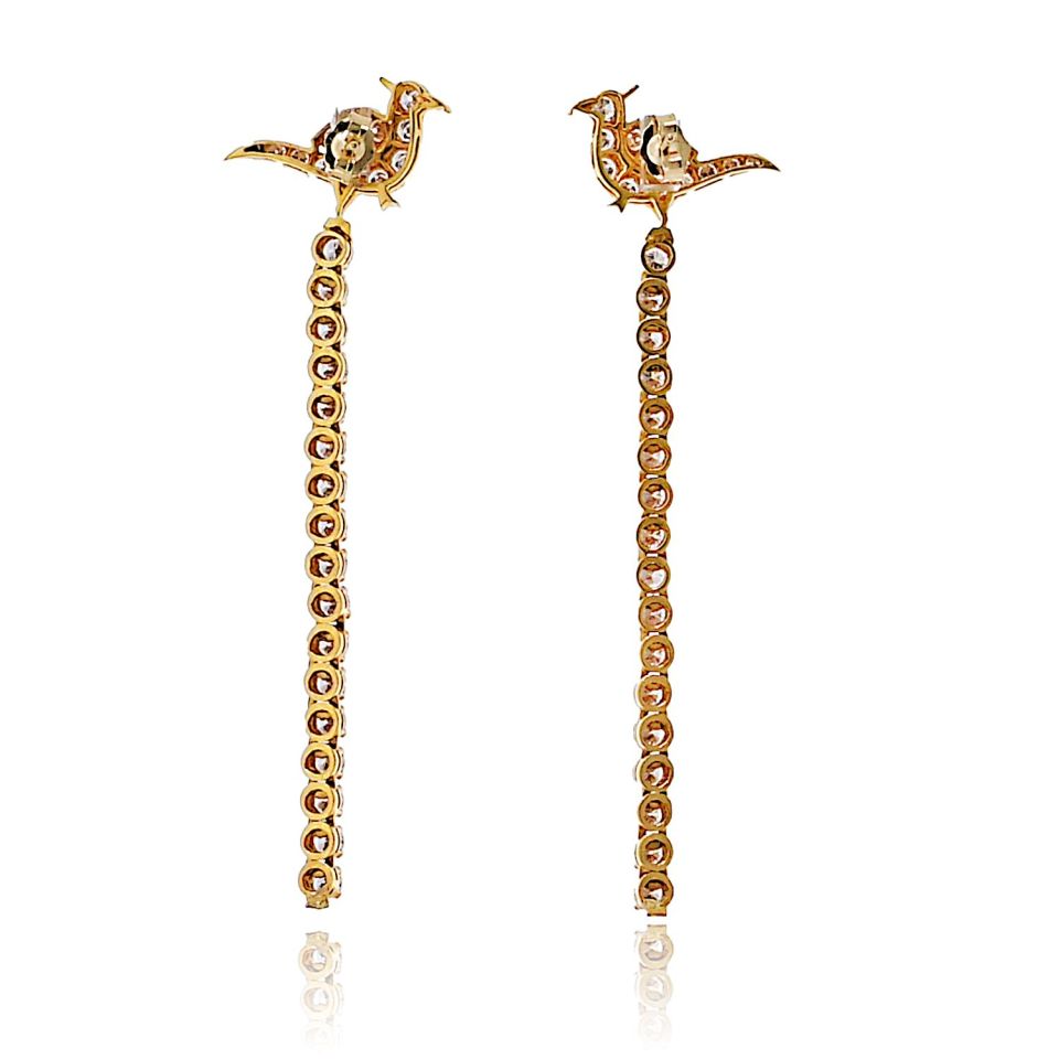 22K Yellow Gold 3.50cttw Diamond Drop Bird Tops Earrings