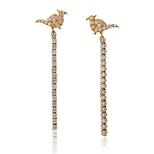 22K Yellow Gold 3.50cttw Diamond Drop Bird Tops Earrings