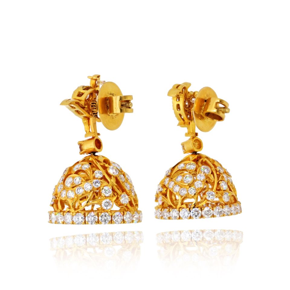 22K Yellow Gold 9.00cttw Round Brilliant Cut Diamond Bird Bell Earrings