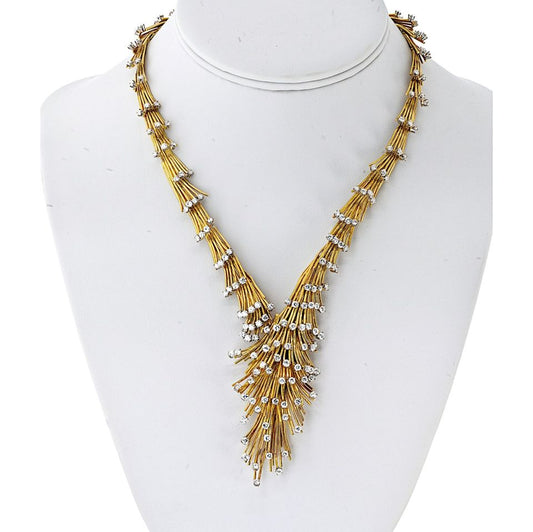 18K Yellow Gold Vintage Gold Spray Diamond Necklace