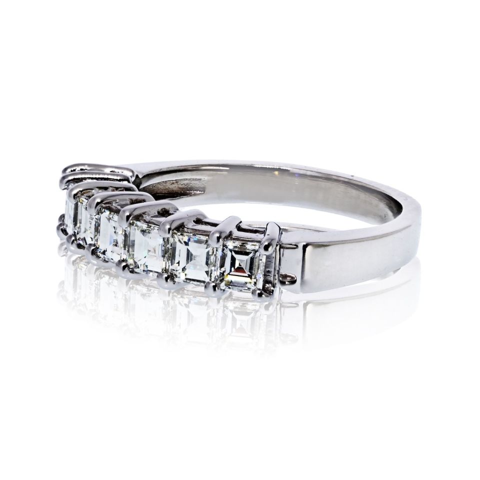 Platinum 1.75cttw Square Emerald Cut Diamond Wedding Band