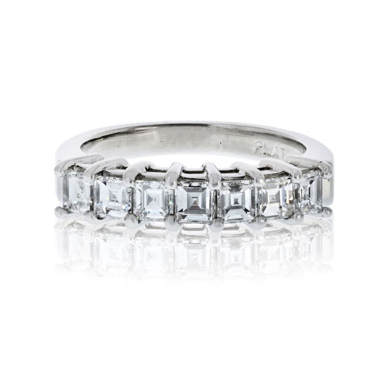 Platinum 1.75cttw Square Emerald Cut Diamond Wedding Band