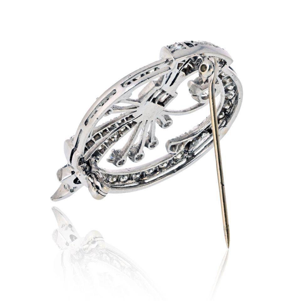 Platinum 4.00cttw Round And Baguette Cut Diamond Brooch