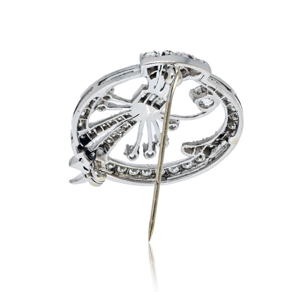 Platinum 4.00cttw Round And Baguette Cut Diamond Brooch