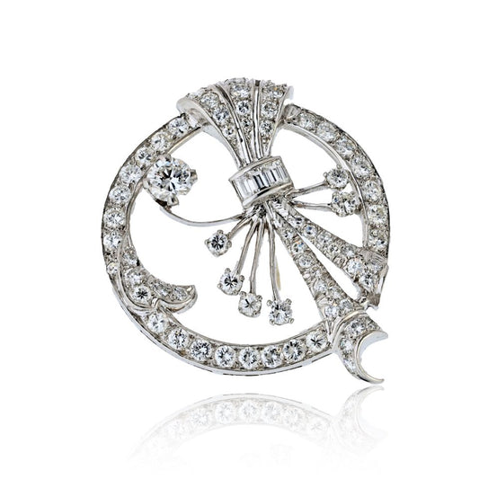 Platinum 4.00cttw Round And Baguette Cut Diamond Brooch