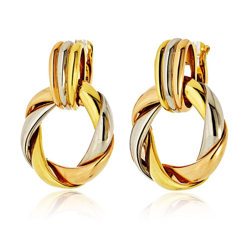 Cartier 18K Tri Color Door Knocker For Pierced Earrs Earrings