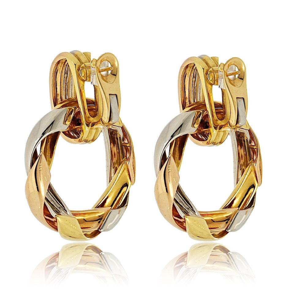 Cartier 18K Tri Color Door Knocker For Pierced Earrs Earrings