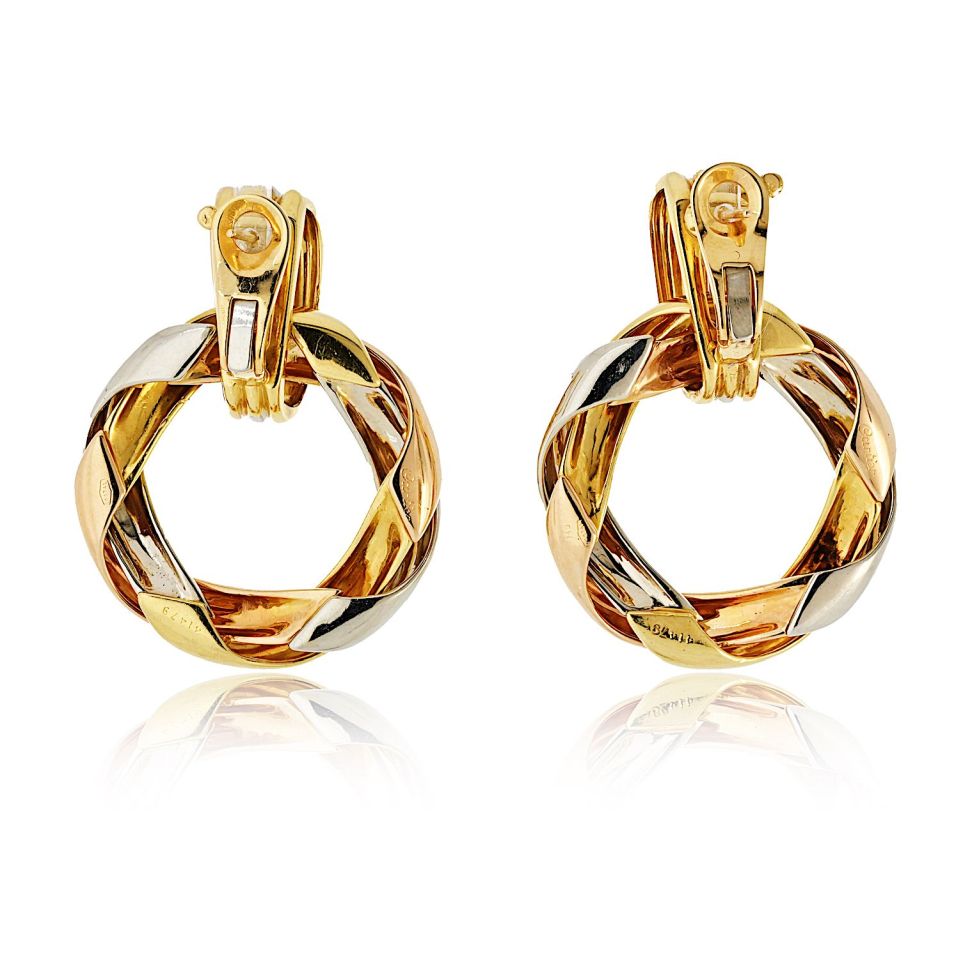Cartier 18K Tri Color Door Knocker For Pierced Earrings