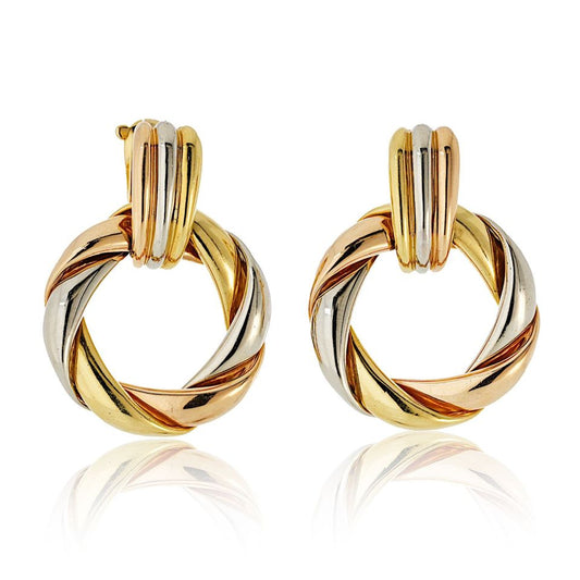 Cartier 18K Tri Color Door Knocker For Pierced Earrs Earrings