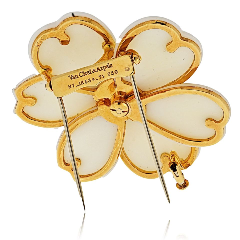Van Cleef & Arpels 18K Yellow Gold Rose De Noel 2 Inches White Coral Brooch
