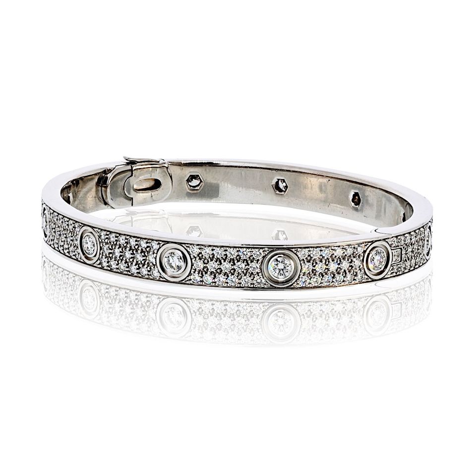 Cartier Love 18K White Gold 12 Diamonds Pave Size 17 Bracelet