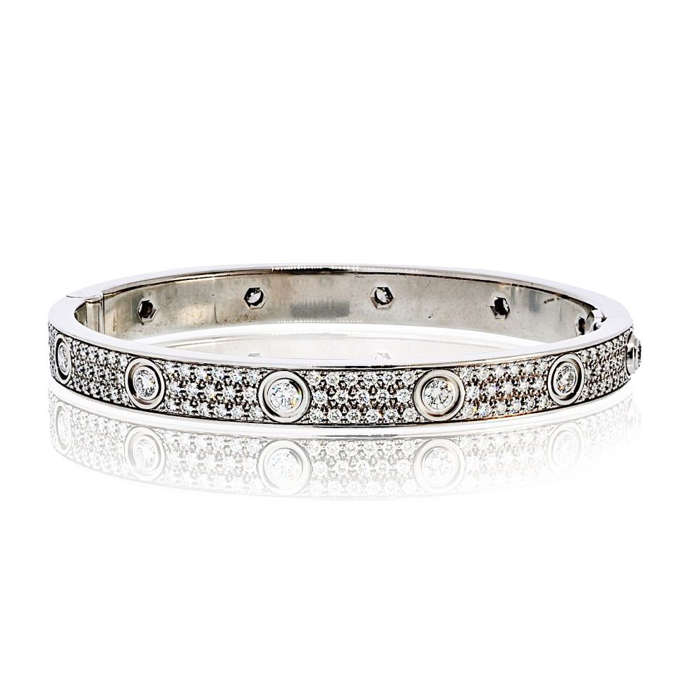 Cartier Love 18K White Gold 12 Diamonds Pave Size 17 Bracelet