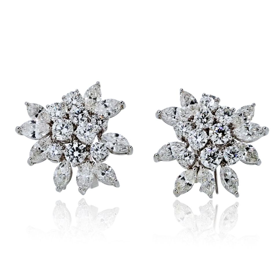 18K White Gold 7.00cttw Cluster Diamond Earrings
