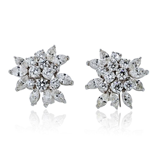 18K White Gold 7.00cttw Cluster Diamond Earrings