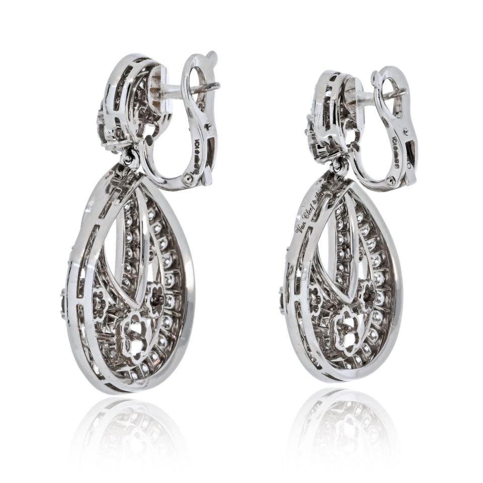 Van Cleef & Arpels Snowflake Platinum 6.70cttw Small Model Diamond Earrings