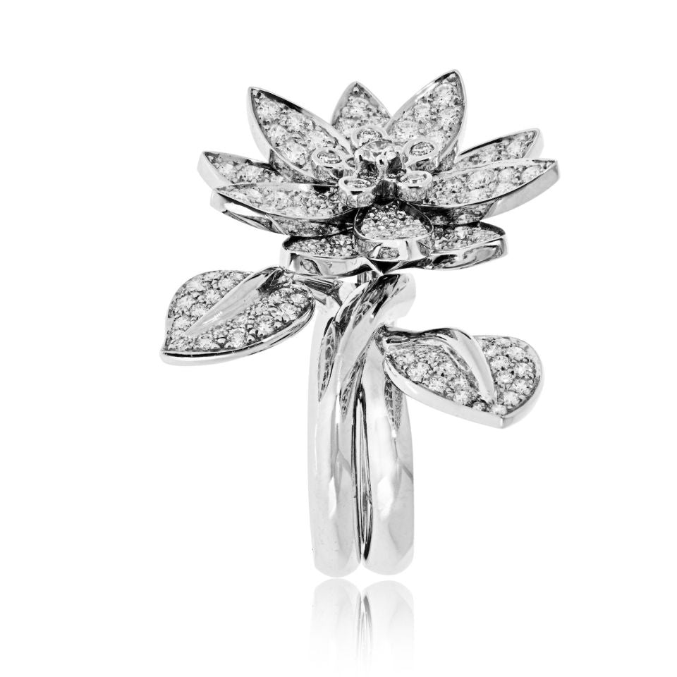 Van Cleef & Arpels 18K White Gold Lotus Between The Finger EU 49 Ring