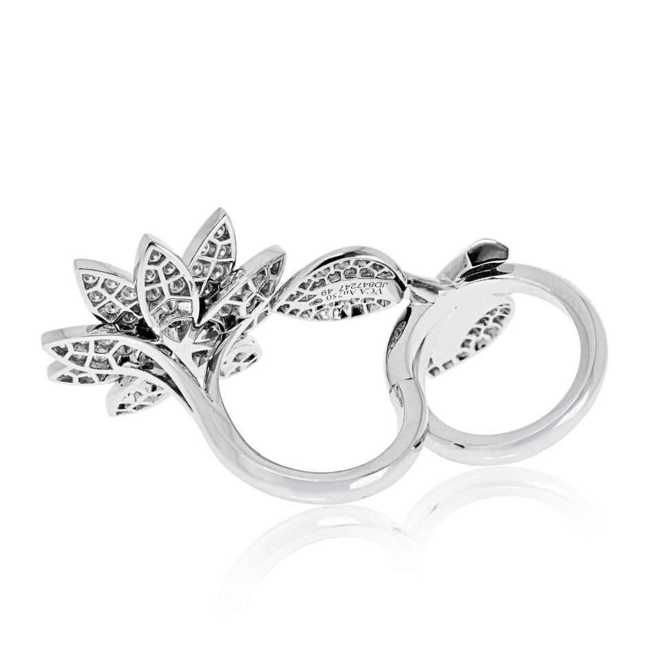 Van Cleef & Arpels 18K White Gold Lotus Between The Finger EU 49 Ring
