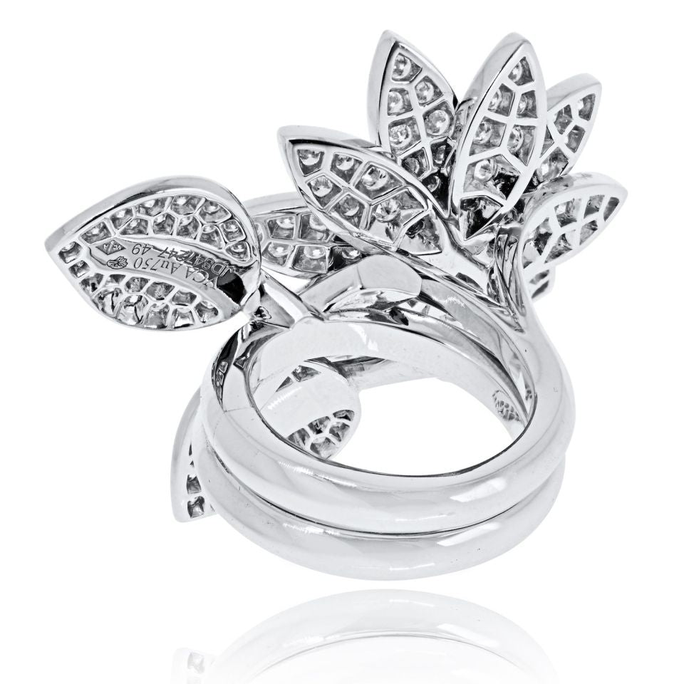 Van Cleef & Arpels 18K White Gold Lotus Between The Finger EU 49 Ring
