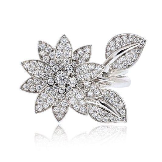 Van Cleef & Arpels 18K White Gold Lotus Between The Finger EU 49 Ring