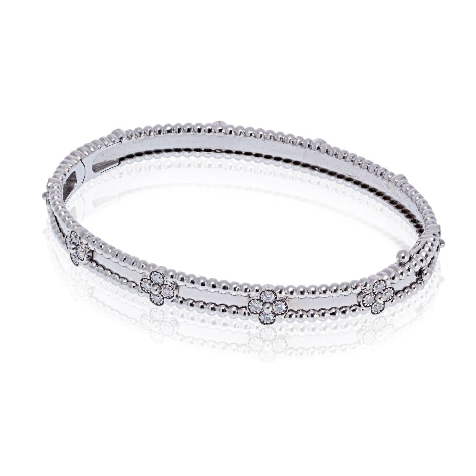 Van Cleef & Arpels 18K White Gold Perlee Clover Diamond Size S Bracelet