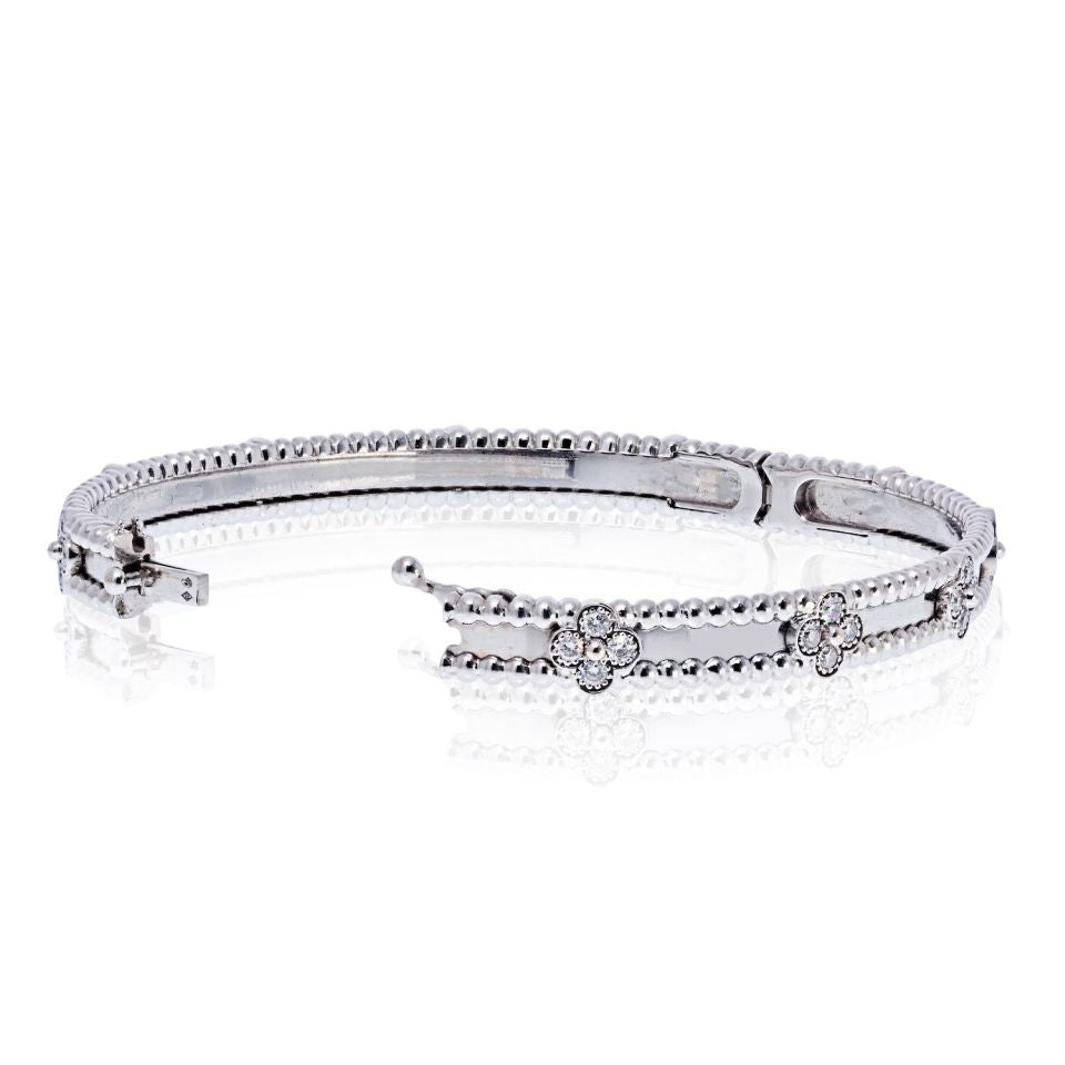 Van Cleef & Arpels 18K White Gold Perlee Clover Diamond Size S Bracelet